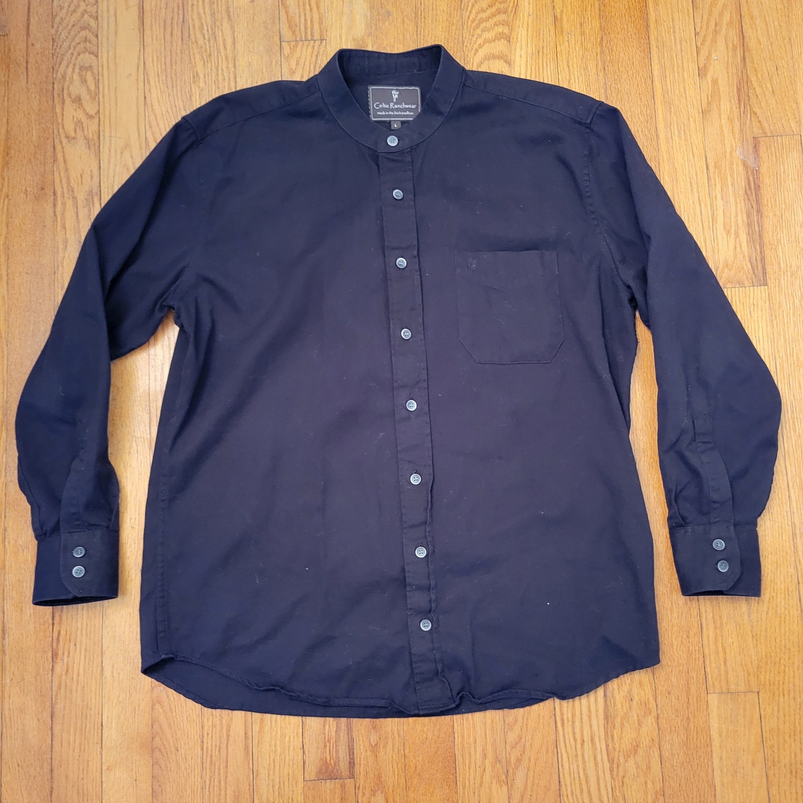Celtic Ranchwear Black Mandarin Collar Button Up Long Sleeve Shirt L Classic